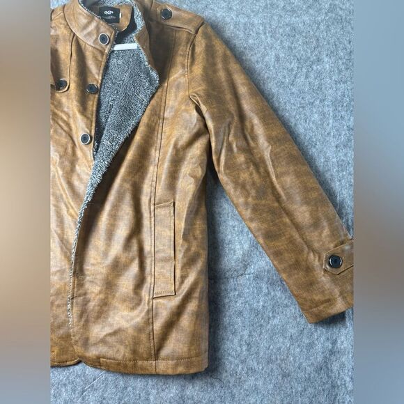 KP Fashion Man Leather Jacket Men XL Brown Sherpa Lined Long Sleeve Button Front - Picture 3 of 10